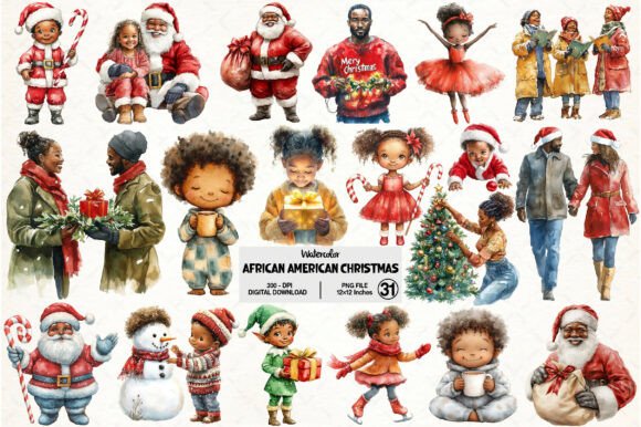African American Christmas Clipart: Editorial Illustrations