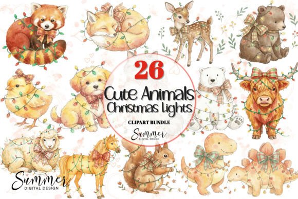 Animals in Christmas Lights Clipart & Illustrations