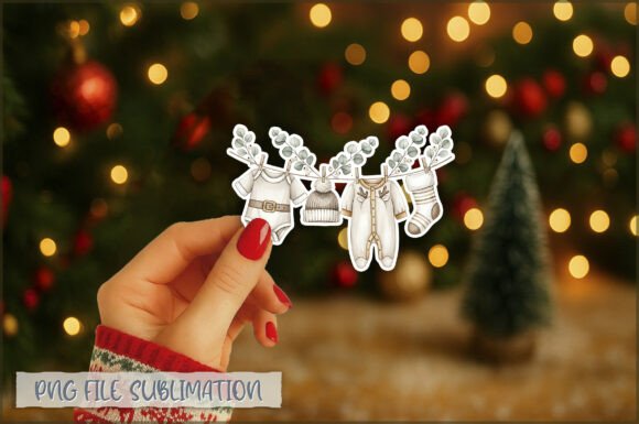 Christmas Baby Clothesline Sticker PNG: Illustrations for Blogs