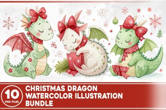Christmas Dragon Watercolor Bundle: Illustrations Review