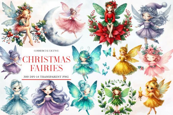 Christmas Fairies Clipart: Branding & Illustrations