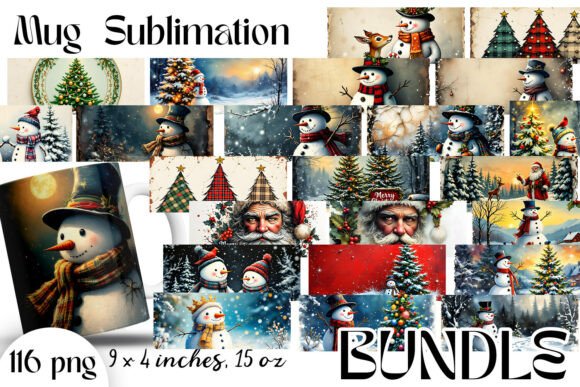 Christmas Mug Cup Wrap Sublimation Print & Illustrations