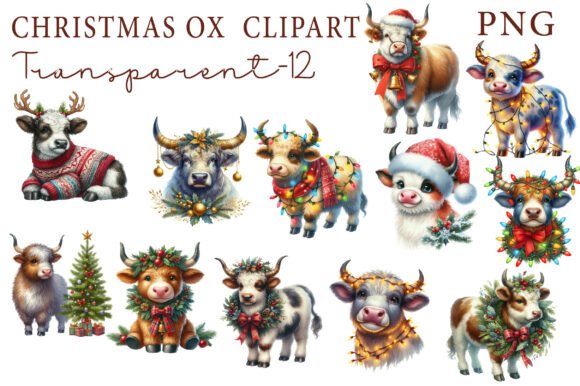 Christmas Ox Clipart: Illustrations for Design
