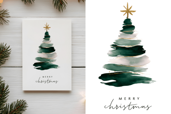 Christmas Tree, Watercolor Lettering Illustrations