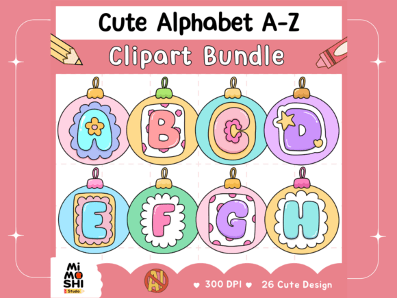 Cute Alphabet Clipart Bundle Christmas Illustrations