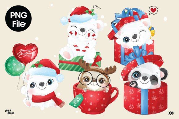 Cute Animals in Christmas Box Illustrations Review