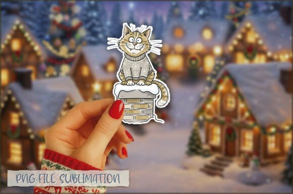 Cute Christmas Cat Sticker PNG: Festive Illustrations