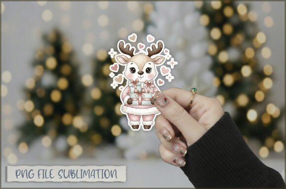 Cute Christmas Reindeer Sticker PNG & Illustrations