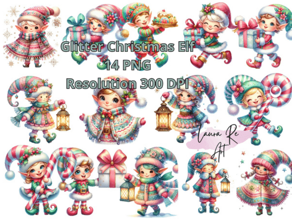 Glitter Christmas Elf Illustrations for Branding