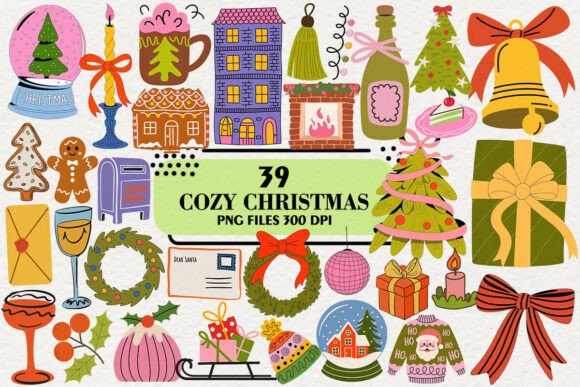 Kawaii Cozy Christmas Clipart Bundle: Illustrations