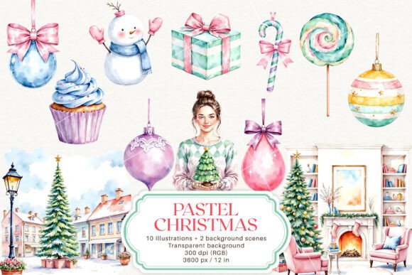 Pastel Christmas New Year Pink Winter Illustrations
