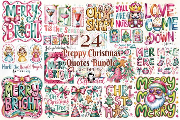 Pink Blue Preppy Christmas Quotes Bundle Review