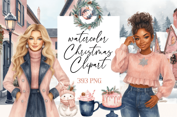 Pink Christmas Clipart Blush Holiday Illustrations