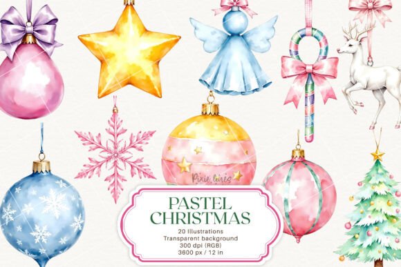 Pink Christmas Ornaments: New Year Illustrations
