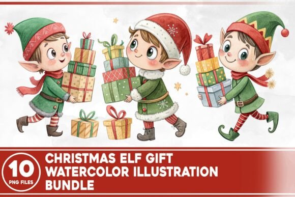 Reviewing Christmas Elf Gift Watercolor Bundle Illustrations