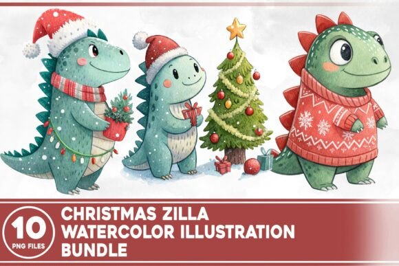 Reviewing Christmas Zilla Watercolor Bundle Illustrations