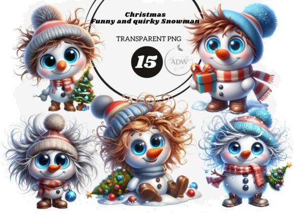 Reviewing Quirky Snowman Illustrations for Client Use