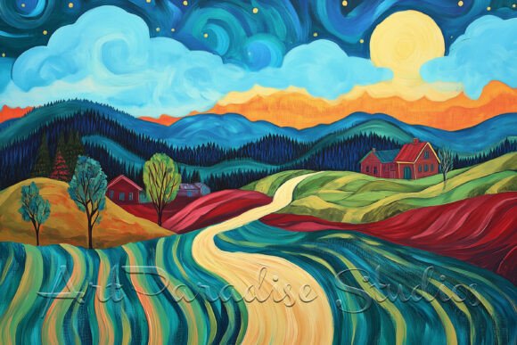 Starry Night Christmas Hills: Illustrations for Blogs