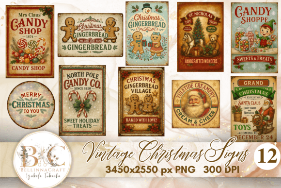 Vintage Christmas Signs: Illustrations for Branding