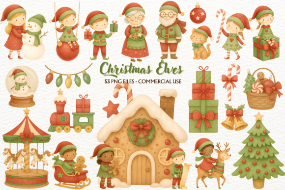 Watercolor Christmas Elves: Festive Illustrations