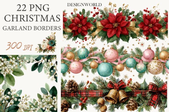 Watercolor Christmas Garland Borders & Illustrations
