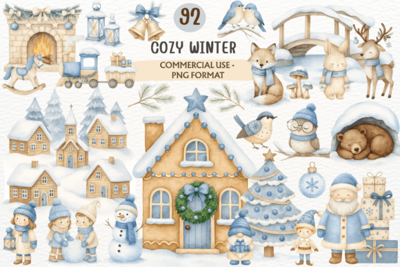 Watercolor Cozy Winter Clipart Christmas Illustrations