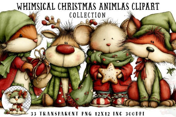 Whimsical Christmas Animals Clipart: Illustrations for Crafters