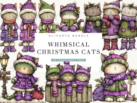 Whimsical Christmas Cats: Festive Illustrations